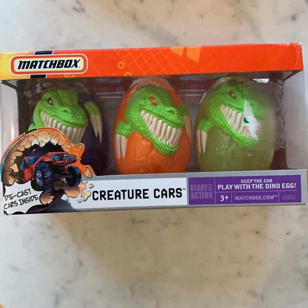Matchbox Creature Cars with 3 Dino Eggs and 3 Die-Cast Cars, Bundle of 3